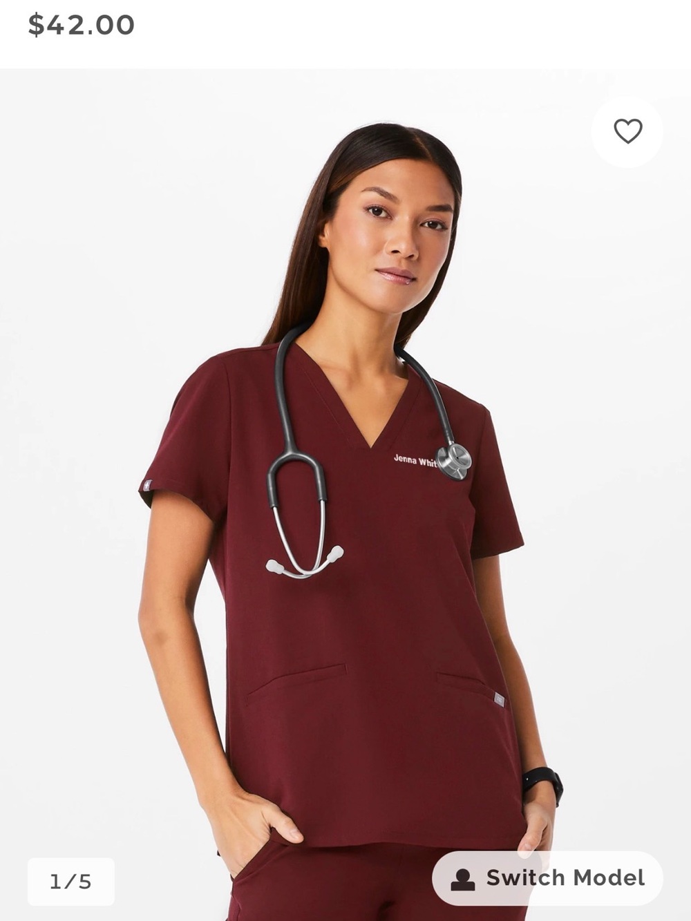 Figs 3 pocket V-Neck Medical Scrub Top in Rich Burgundy